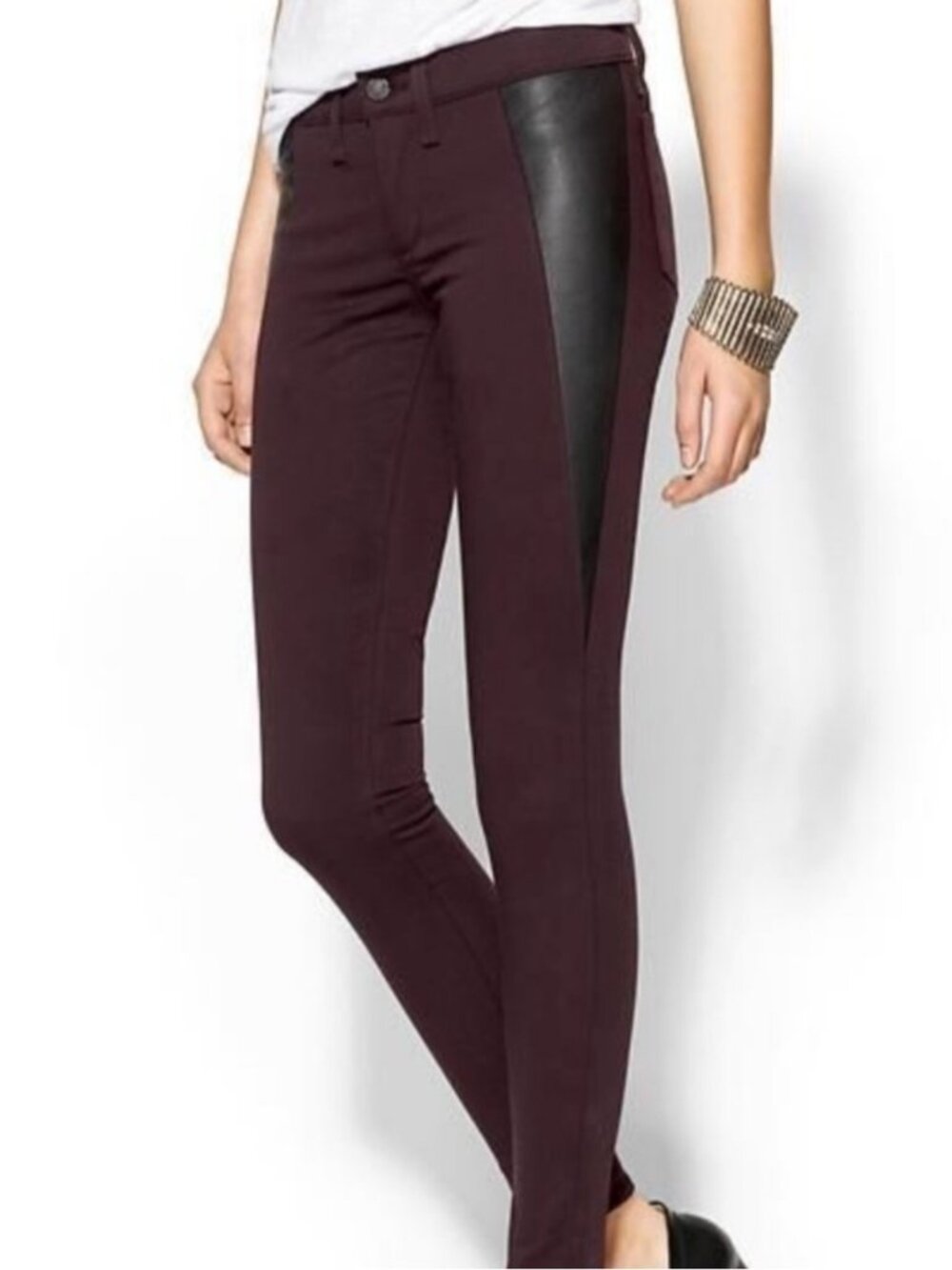 Rag & Bone Wine Black Pop Legging Lamb Leather Panel Skinny Jeans 28
